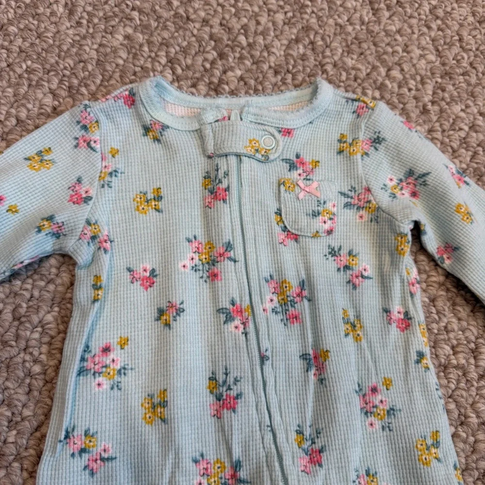 Carters Baby Girl Size 3 Months Floral Waffle Knit Thermal Footie‎ Sleeper